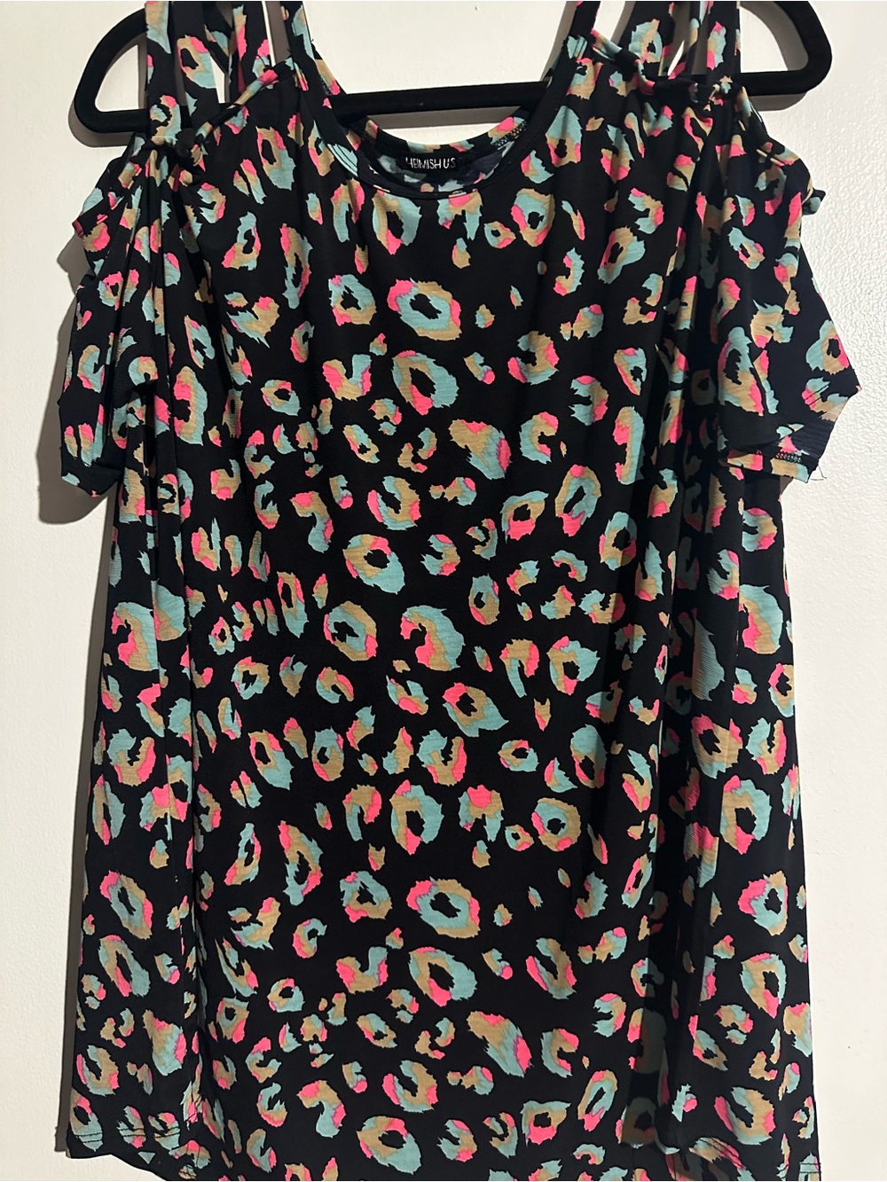 Heimish US Women's Black Floral Crewneck Blouse with Pink & Mint Accents